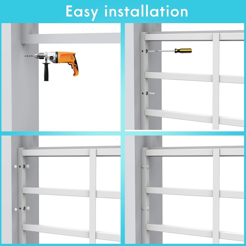 Delmoar Fixed Window Safety Guard 14”x 38” Adjustable Width Prevents Accidental Falls, Non-Egress, Tamper Resistant Screws Included, White, Single Pack - Image 4